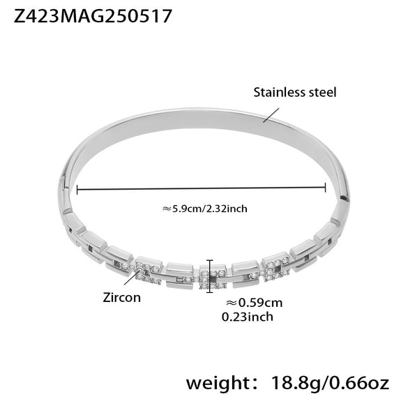 Wholesale Ferris Wheel Great Wall Grain Diamondencrusted Flash Buckle Bracelet Stainless Steel Zircon 18K Gold Plated Fashion Geometric Jewelry