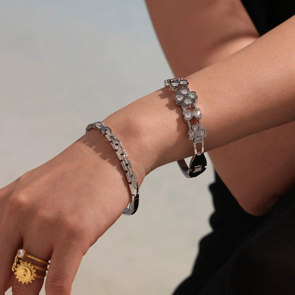 Wholesale Ferris Wheel Great Wall Grain Diamondencrusted Flash Buckle Bracelet Stainless Steel Zircon 18K Gold Plated Fashion Geometric Jewelry