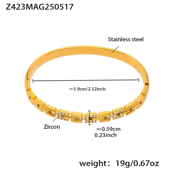 Wholesale Ferris Wheel Great Wall Grain Diamondencrusted Flash Buckle Bracelet Stainless Steel Zircon 18K Gold Plated Fashion Geometric Jewelry