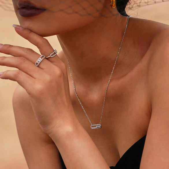 Wholesale Ferris Wheel Jewelry Set For Women And Men Stainless Steel And Titanium Steel Cnc Inlaid Zircon Three Diamond Necklace And Ring Electroplated