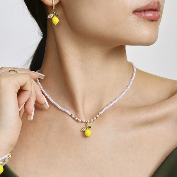 Wholesale Ferris Wheel Lemon Geometric Pendant Stainless Steel And Titanium Steel Electroplated Necklace And Jewelry Set For Women