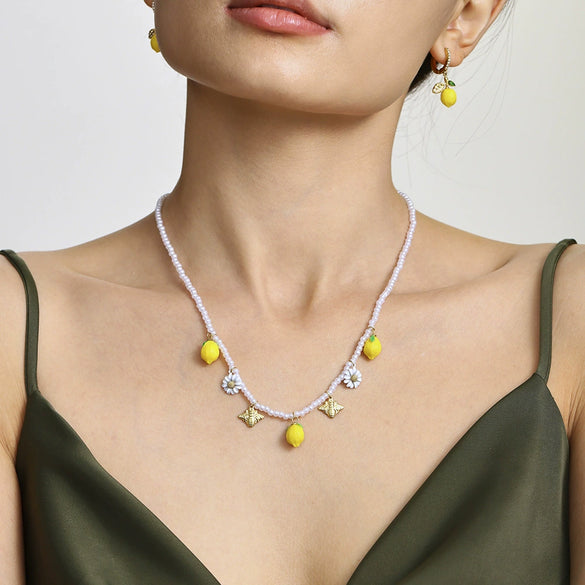 Wholesale Ferris Wheel Lemon Geometric Pendant Stainless Steel And Titanium Steel Electroplated Necklace And Jewelry Set For Women