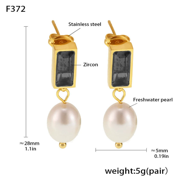 Wholesale Ferris Wheel Light Luxury Geometric Emerald Zircon Freshwater Pearl Electroplated Earrings For Women