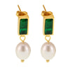 Wholesale Ferris Wheel Light Luxury Geometric Emerald Zircon Freshwater Pearl Electroplated Earrings For Women