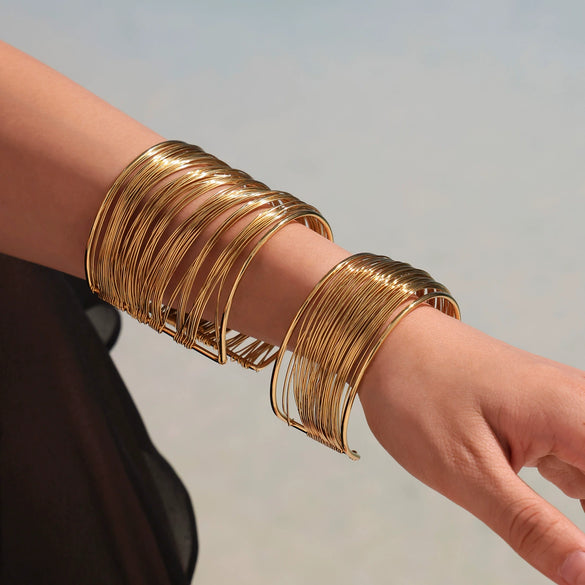 Wholesale Ferris Wheel Multilayer Open Bracelet Stainless Steel Goldplated Geometric Fashion Arm Ring Jewelry