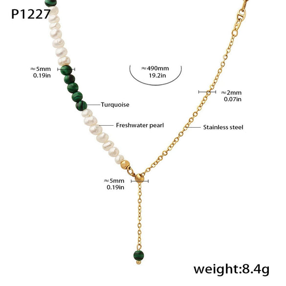 Wholesale Ferris Wheel Natural Freshwater Pearl Turquoise Tassel Pull Clavicle Necklace For Women Made Of Stainless Steel With Electroplating