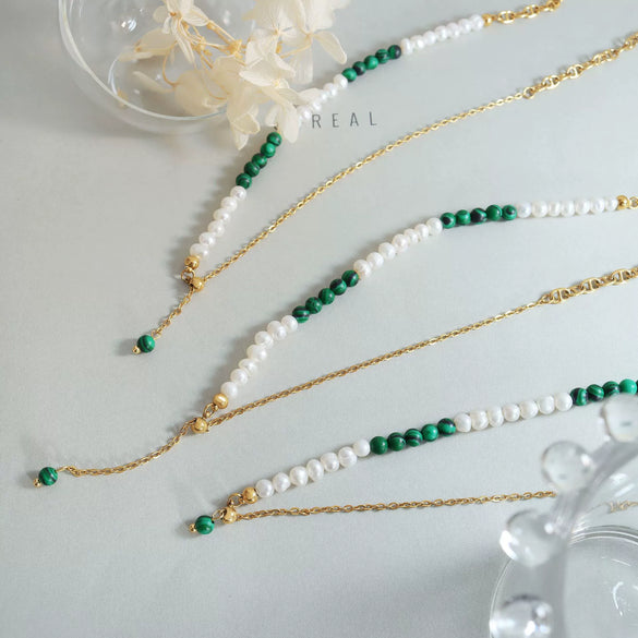 Wholesale Ferris Wheel Natural Freshwater Pearl Turquoise Tassel Pull Clavicle Necklace For Women Made Of Stainless Steel With Electroplating