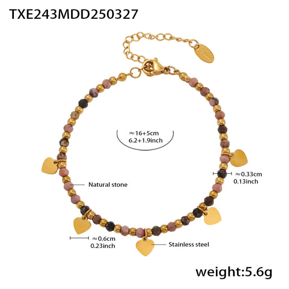 Wholesale Ferris Wheel Natural Stone Beaded Titanium Steel Electroplated Necklace And Bracelet Jewelry Set For Unisex