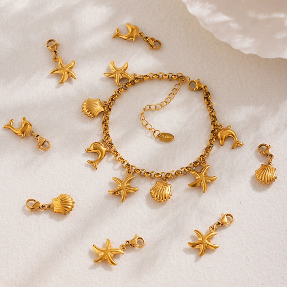 Wholesale Ferris Wheel Ocean Shell Multiaccessory Diy Bracelet Geometric Stainless Steel 18K Gold Plated Women's Fashion Bracelet