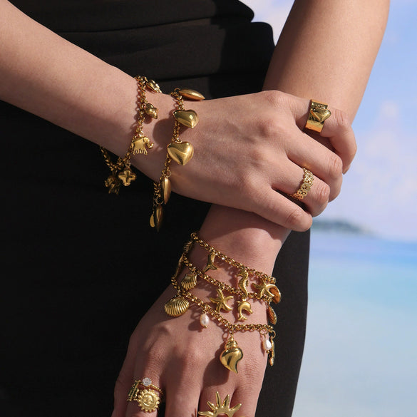 Wholesale Ferris Wheel Ocean Shell Multiaccessory Diy Bracelet Geometric Stainless Steel 18K Gold Plated Women's Fashion Bracelet