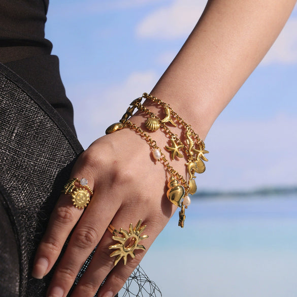 Wholesale Ferris Wheel Ocean Shell Multiaccessory Diy Bracelet Geometric Stainless Steel 18K Gold Plated Women's Fashion Bracelet