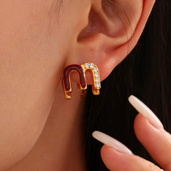Wholesale Ferris Wheel Oil Drop Earrings For Women Copper Enamel Glaze Zircon Electroplated Light Luxury Style