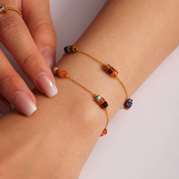 Wholesale Ferris Wheel Retro Maillard Style Light Luxury Electroplated Natural Stone Beaded Necklace And Bracelet Set For Women