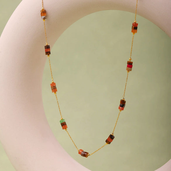 Wholesale Ferris Wheel Retro Maillard Style Light Luxury Electroplated Natural Stone Beaded Necklace And Bracelet Set For Women