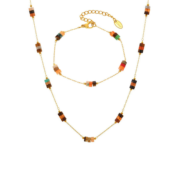 Wholesale Ferris Wheel Retro Maillard Style Light Luxury Electroplated Natural Stone Beaded Necklace And Bracelet Set For Women