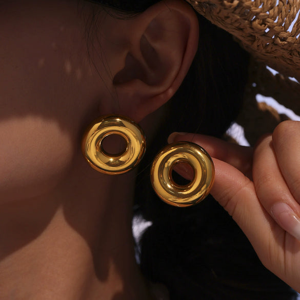 Wholesale Ferris Wheel Stainless Steel Geometric Hollow Circle Earrings 18K Gold Plated For Women