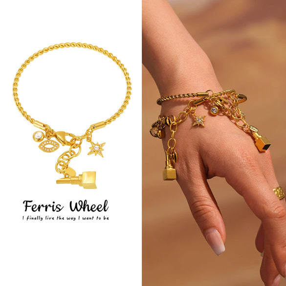 Wholesale Ferris Wheel Star Heart Diamond Pendant Tassel Stainless Steel Goldplated Electroplated Colorpreserving Handmade Diy Bracelet Fashion Geometric Jewelry