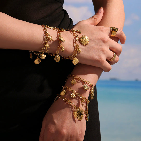 Wholesale Ferris Wheel Strawberry Butterfly Geometric Pendant Bracelet Anklet Stainless Steel Electroplated Women's Jewelry