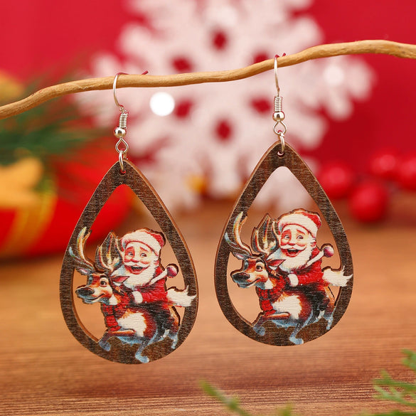 Wholesale Festival Elements Geometric Wood Earrings For Women With Christmas Series Cartoon Designs Like Santa Claus Elk Snowman Dinosaur And Penguin
