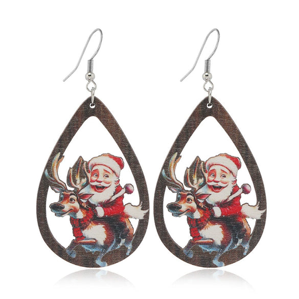 Wholesale Festival Elements Geometric Wood Earrings For Women With Christmas Series Cartoon Designs Like Santa Claus Elk Snowman Dinosaur And Penguin