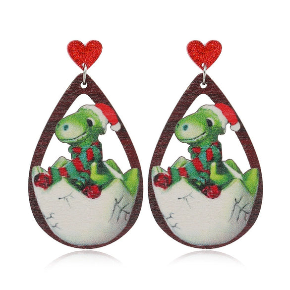 Wholesale Festival Elements Geometric Wood Earrings For Women With Christmas Series Cartoon Designs Like Santa Claus Elk Snowman Dinosaur And Penguin