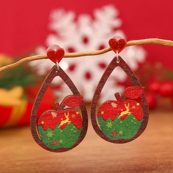 Wholesale Festival Elements Geometric Wood Earrings For Women With Christmas Series Cartoon Designs Like Santa Claus Elk Snowman Dinosaur And Penguin