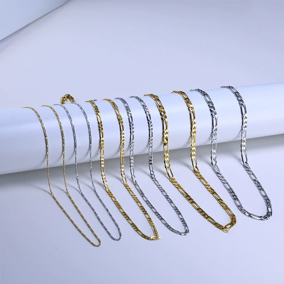 Wholesale Figaro Chain Necklace S925 Sterling Silver Geometric Style Electroplated