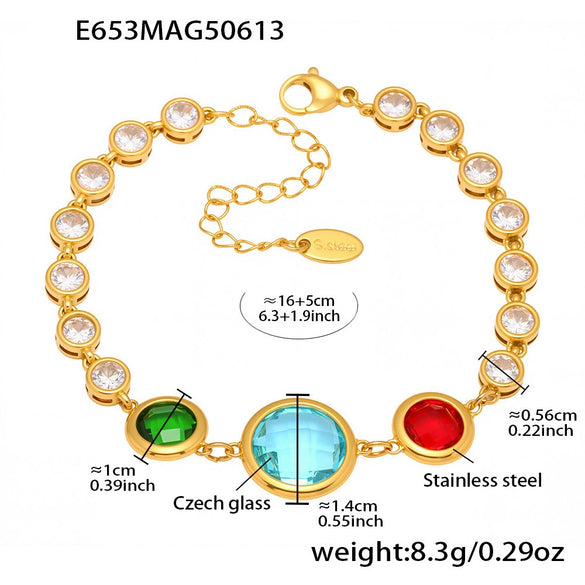 Wholesale Fine Czech Glass Women's Fashion Geometric Bracelet Stainless Steel 18K Gold Non Fading Electroplated