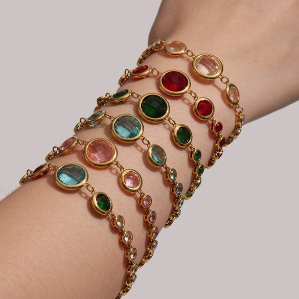 Wholesale Fine Czech Glass Women's Fashion Geometric Bracelet Stainless Steel 18K Gold Non Fading Electroplated