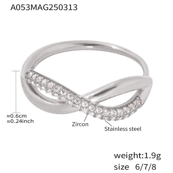 Wholesale Fine Twist Finger Ring In Stainless Steel With Geometric Zircon Cross 18K Real Gold Electroplated For Women