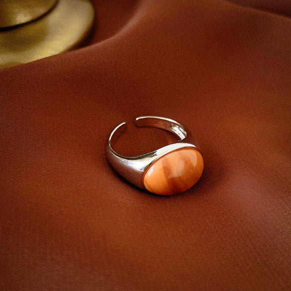 Wholesale Finger Ring Artificial Tiger's Eye Copper Geometric French Retro Electroplating Women's Jewelry