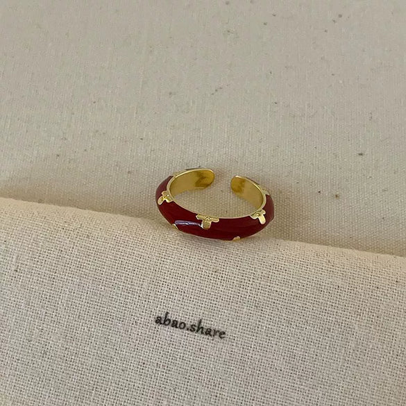 Wholesale Finger Ring Artificial Tiger's Eye Copper Geometric French Retro Electroplating Women's Jewelry