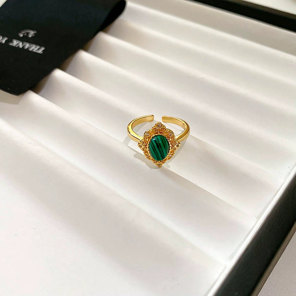 Wholesale Finger Ring Artificial Tiger's Eye Copper Geometric French Retro Electroplating Women's Jewelry