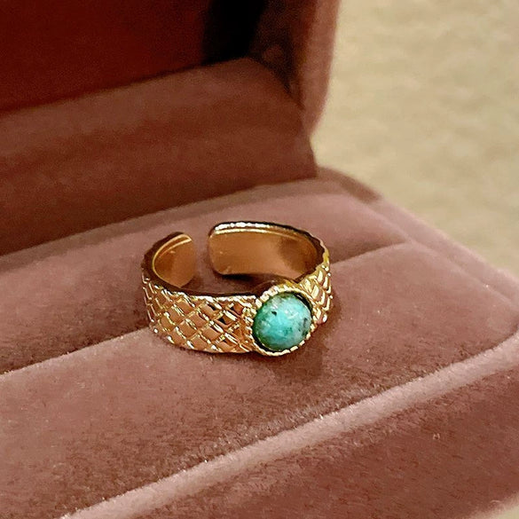 Wholesale Finger Ring Artificial Tiger's Eye Copper Geometric French Retro Electroplating Women's Jewelry