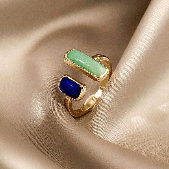 Wholesale Finger Ring Artificial Tiger's Eye Copper Geometric French Retro Electroplating Women's Jewelry