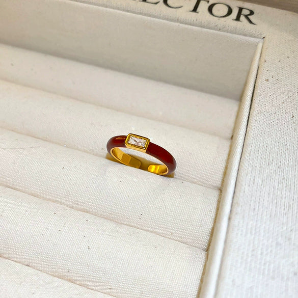 Wholesale Finger Ring Artificial Tiger's Eye Copper Geometric French Retro Electroplating Women's Jewelry