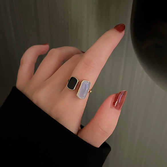Wholesale Finger Ring Artificial Tiger's Eye Copper Geometric French Retro Electroplating Women's Jewelry