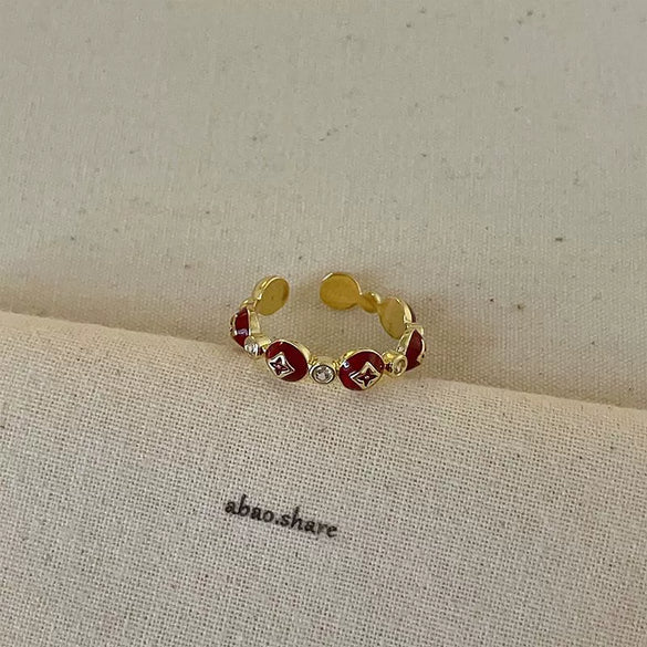 Wholesale Finger Ring Artificial Tiger's Eye Copper Geometric French Retro Electroplating Women's Jewelry