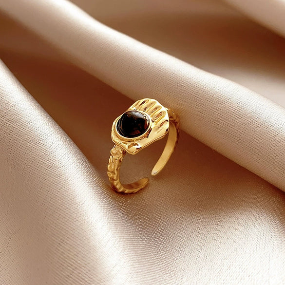 Wholesale Finger Ring Artificial Tiger's Eye Copper Geometric French Retro Electroplating Women's Jewelry