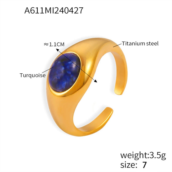 Wholesale Finger Ring 316L Stainless Steel Geometric Blue Turquoise Goldplated Diamond Design