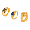Wholesale Finger Ring 316L Stainless Steel Geometric Blue Turquoise Goldplated Diamond Design