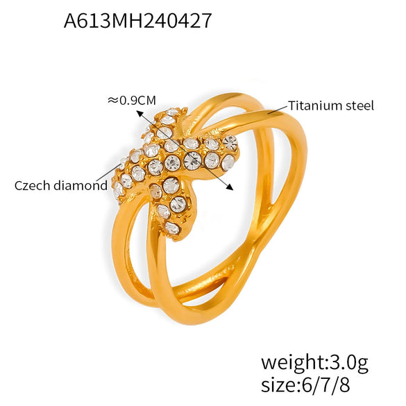 Wholesale Finger Ring 316L Stainless Steel Geometric Blue Turquoise Goldplated Diamond Design