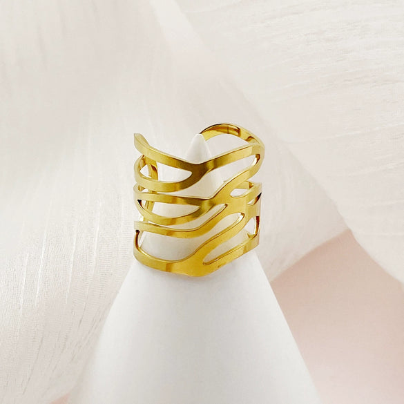 Wholesale Finger Ring Titanium Steel Gold Plated Geometric Open Hollow Design