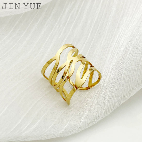 Wholesale Finger Ring Titanium Steel Gold Plated Geometric Open Hollow Design