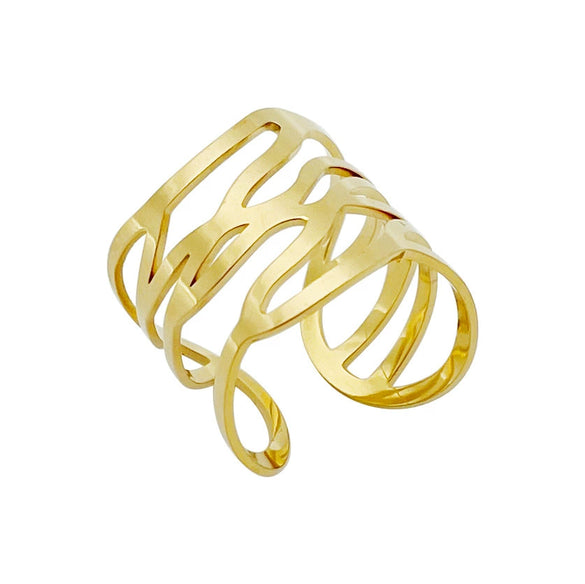 Wholesale Finger Ring Titanium Steel Gold Plated Geometric Open Hollow Design
