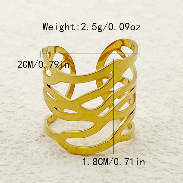 Wholesale Finger Ring Titanium Steel Gold Plated Geometric Open Hollow Design