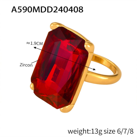 Wholesale Finger Ring 316L Stainless Steel Inlaid Zircon Geometric Light Luxury Style Plated 18K Real Gold Jewelry