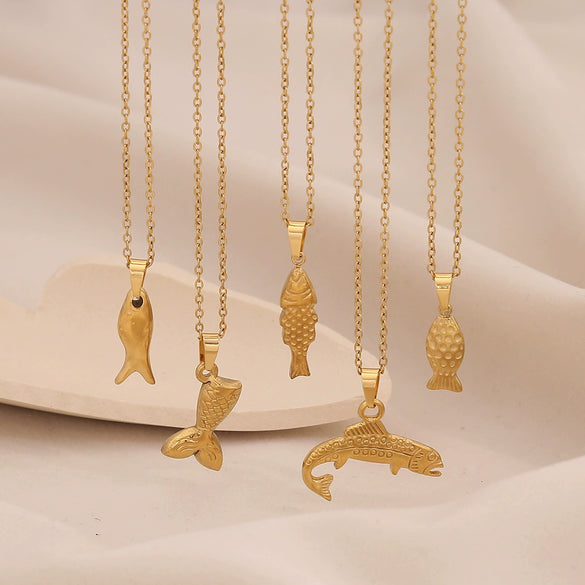 Wholesale Fish Shaped Stainless Steel Pendant Clavicle Chain Jewelry With Personalized Style