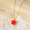 Wholesale Fiveleaf Clover And Flower Design Doublesided Motherofpearl Pendant Titanium Steel Electroplated Clavicle Necklace For Women