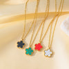 Wholesale Fiveleaf Clover And Flower Design Doublesided Motherofpearl Pendant Titanium Steel Electroplated Clavicle Necklace For Women